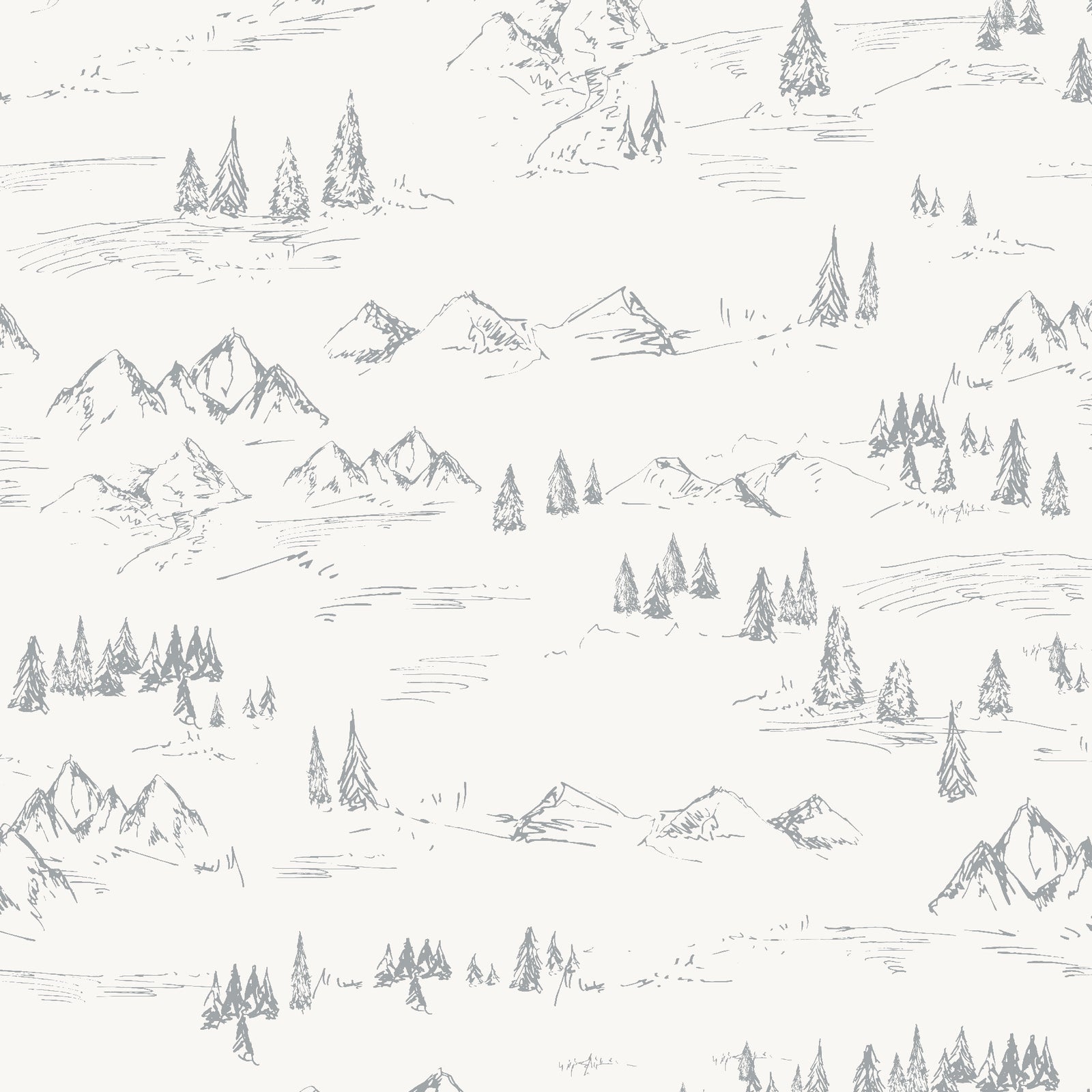 grey_A wallpaper featuring a grey and white mountainous landscape with trees.