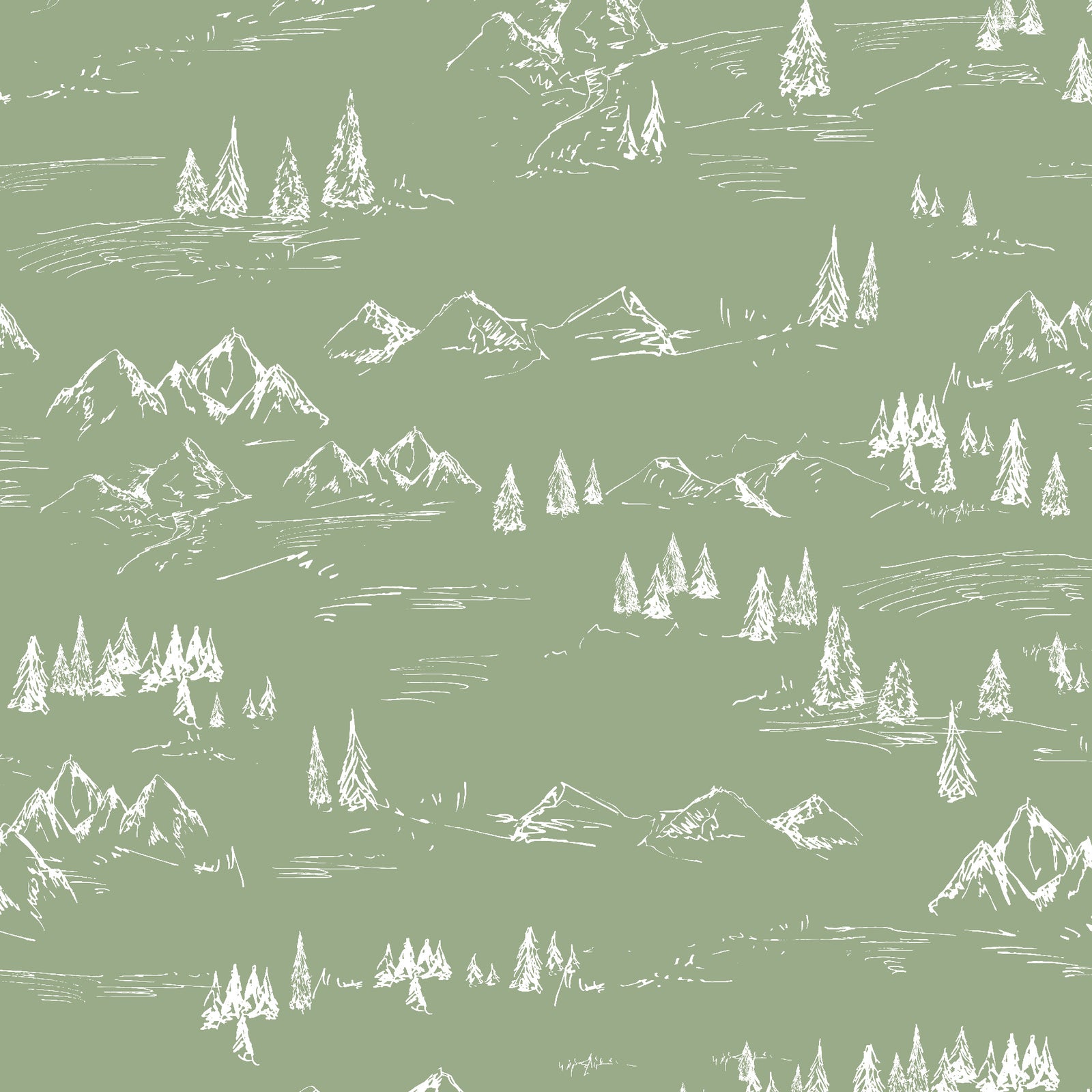 sage_A wallpaper featuring a sage and white mountainous landscape with trees.