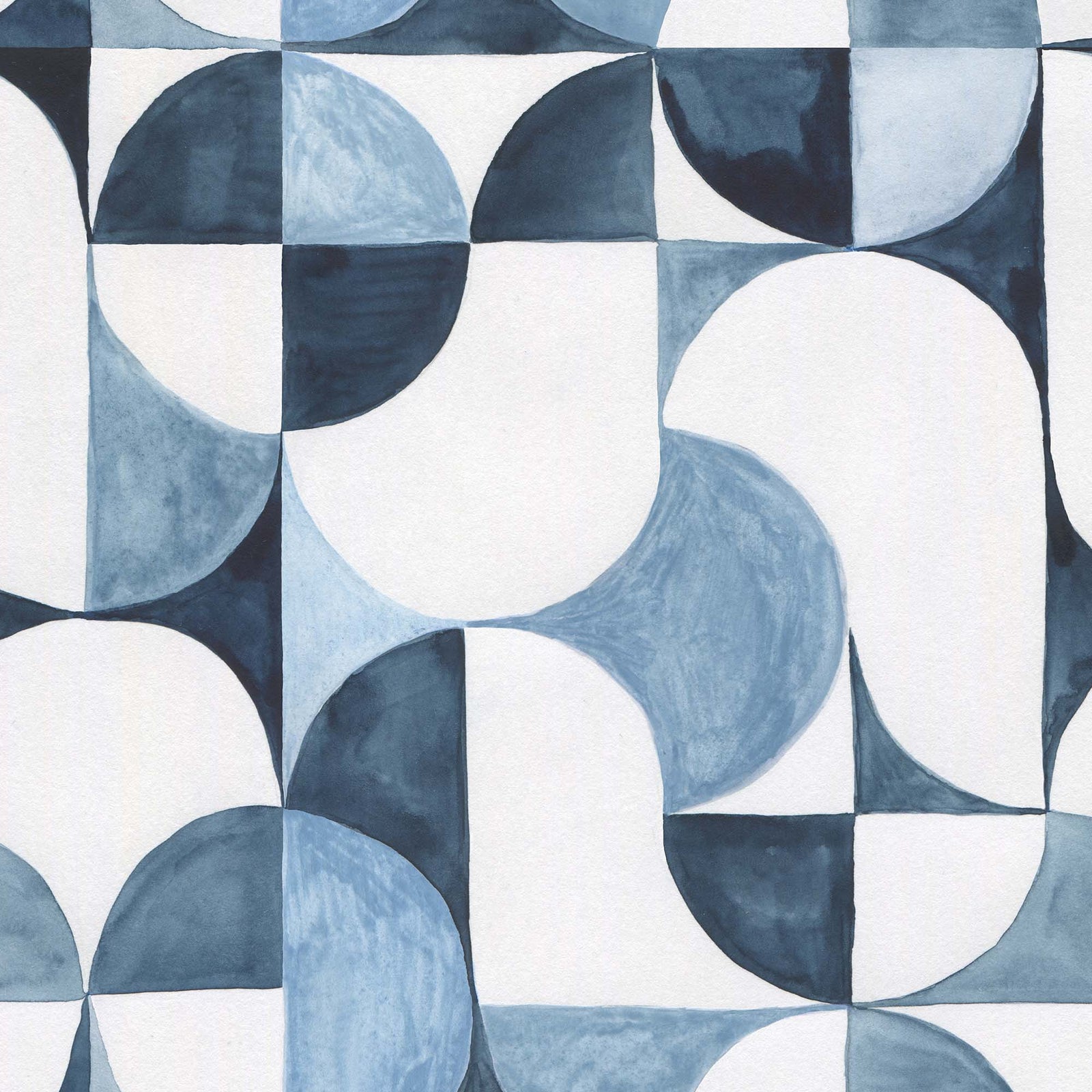 blue_A wallpaper with a geometric pattern featuring circles and abstract shapes in a monochrome blue color palette.