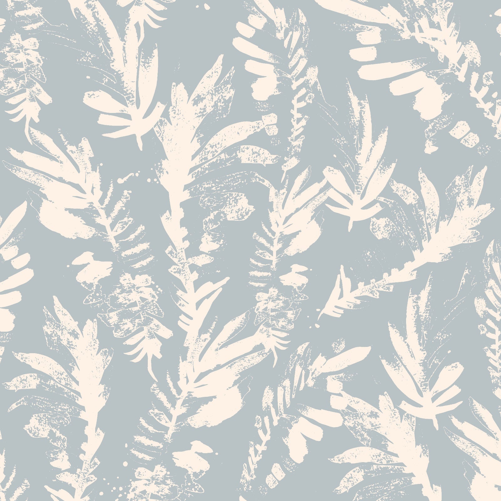 light-blue_A section of floral wallpaper with a pattern of off white wildflowers on a blue background.
