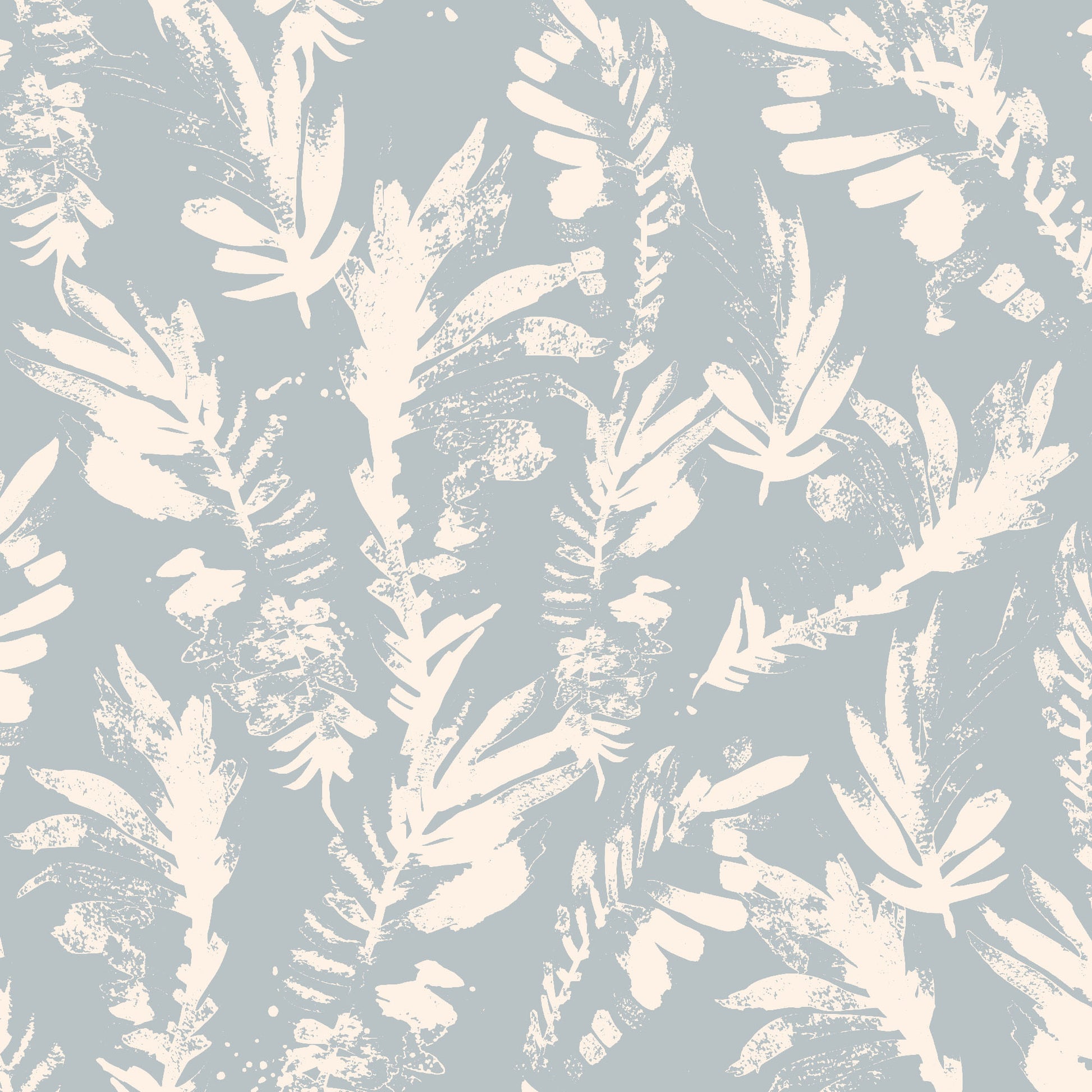light-blue_A section of floral wallpaper with a pattern of off white wildflowers on a blue background.