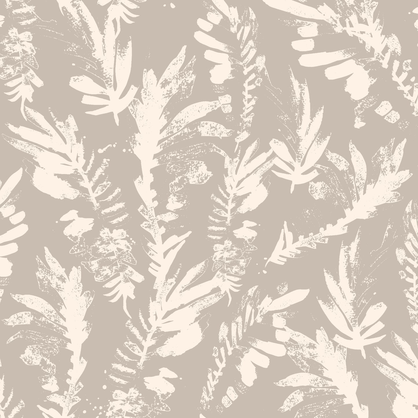 taupe_A section of floral wallpaper with a pattern of off white wildflowers on a taupe background.