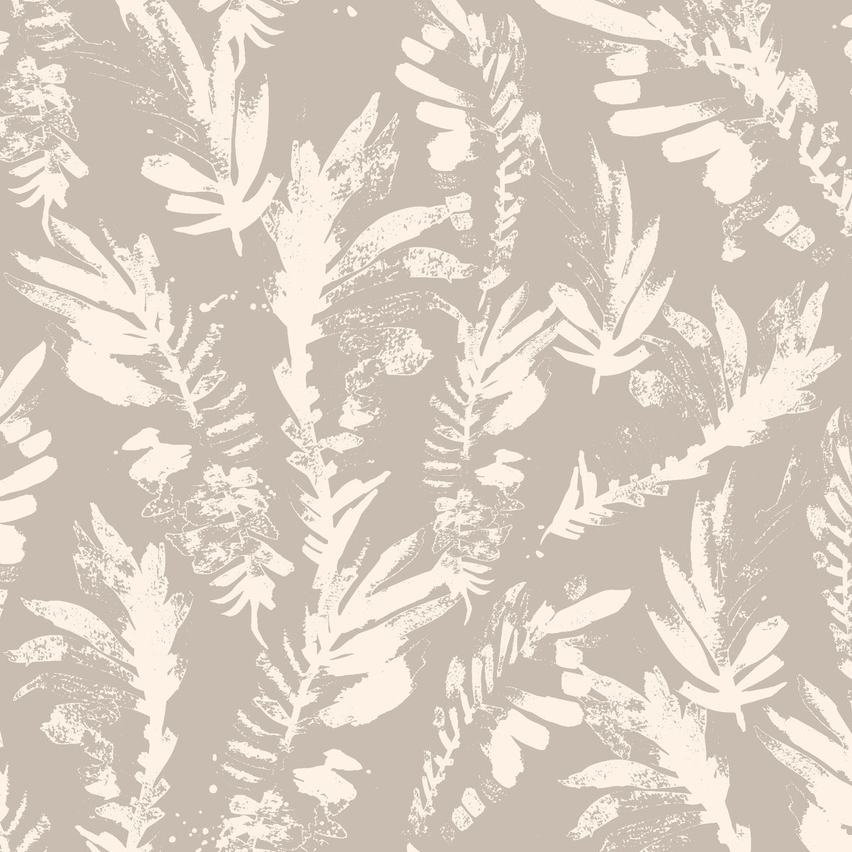taupe_A section of floral wallpaper with a pattern of off white wildflowers on a taupe background.