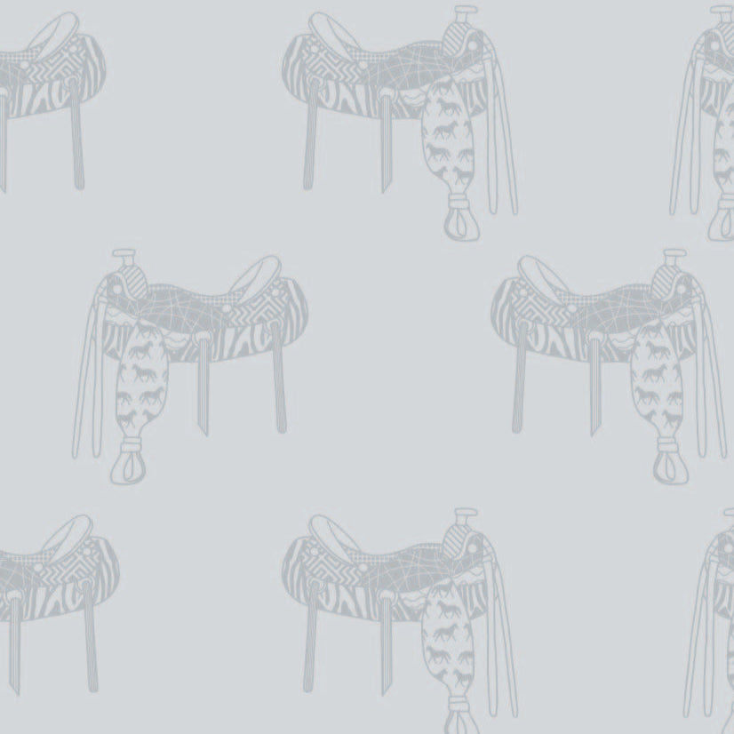 grey_A wallpaper featuring a pattern of illustrated saddles on a grey background.
