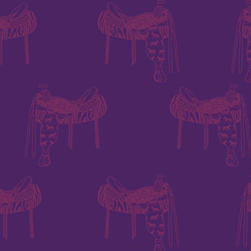 purple_A wallpaper featuring a pattern of illustrated saddles on a purple background.