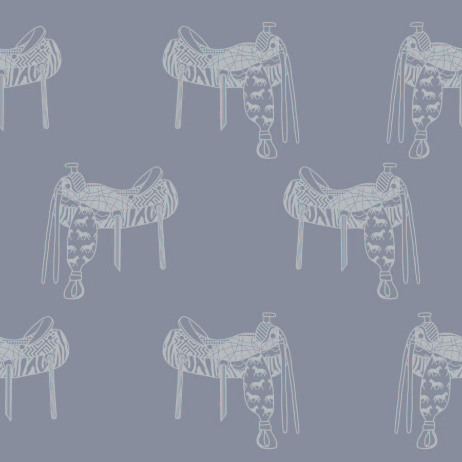 slate_A wallpaper featuring a pattern of illustrated saddles on a slate background.
