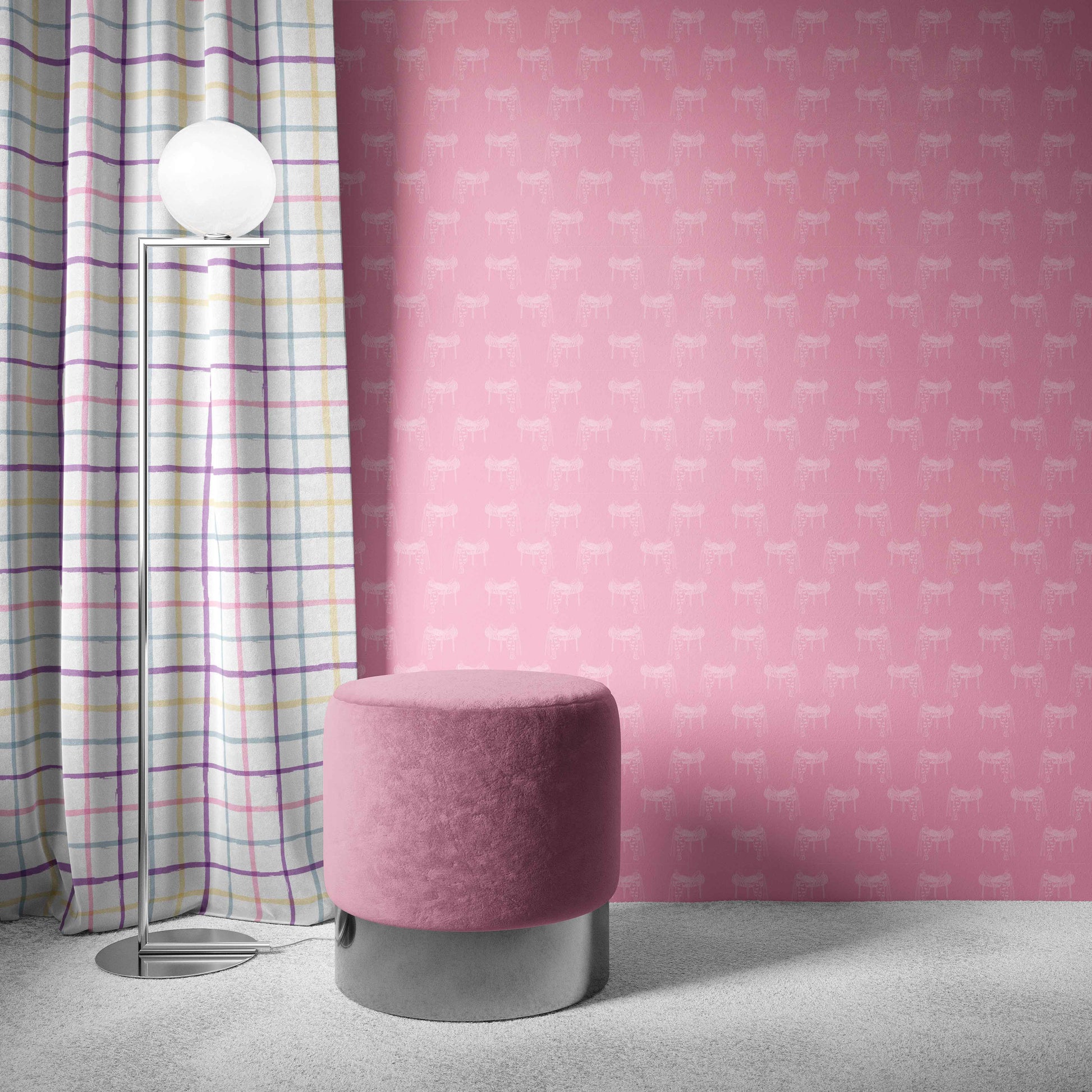 blush_A wallpaper featuring a pattern of illustrated saddles on a blush background.