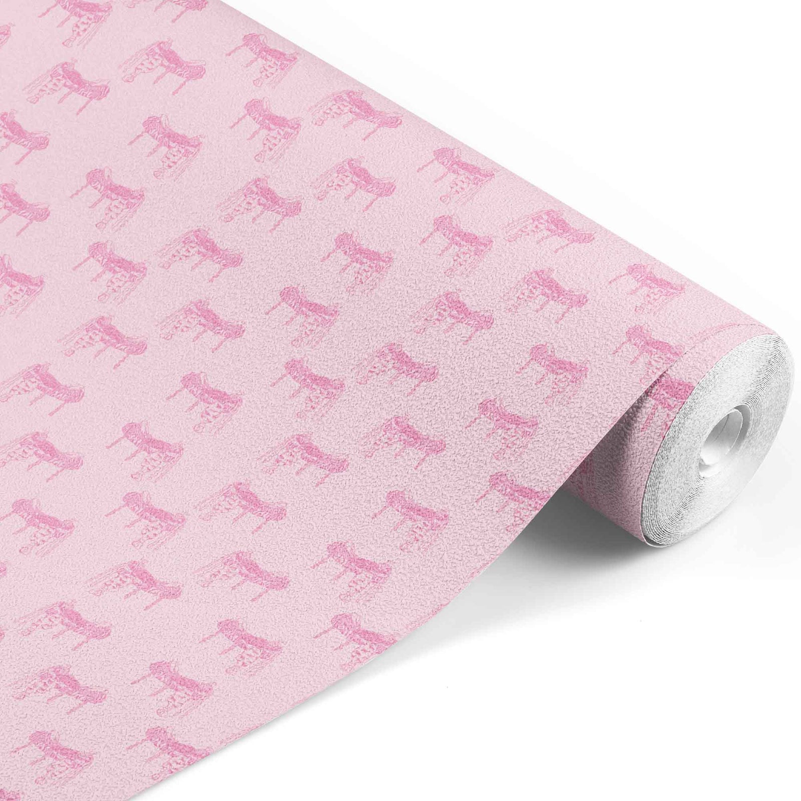 pink_A wallpaper featuring a pattern of illustrated saddles on a pink background.