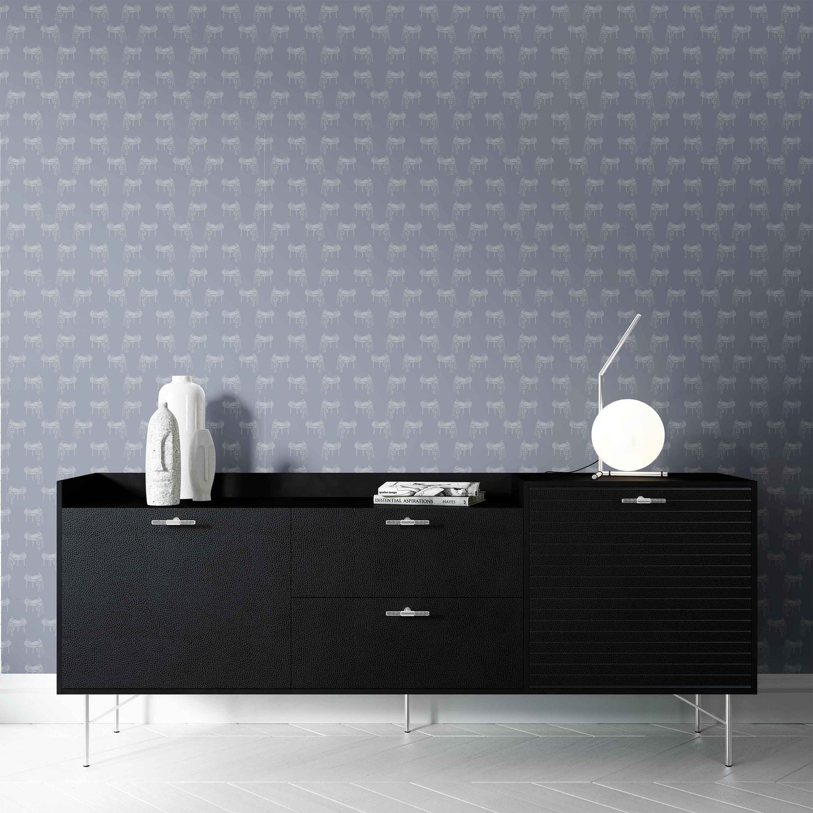 slate_A wallpaper featuring a pattern of illustrated saddles on a slate background.