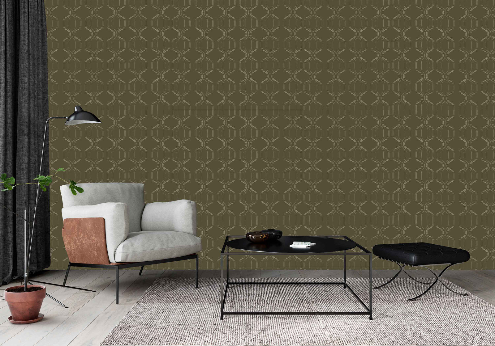 green_Geometric wallpaper pattern in modern living room