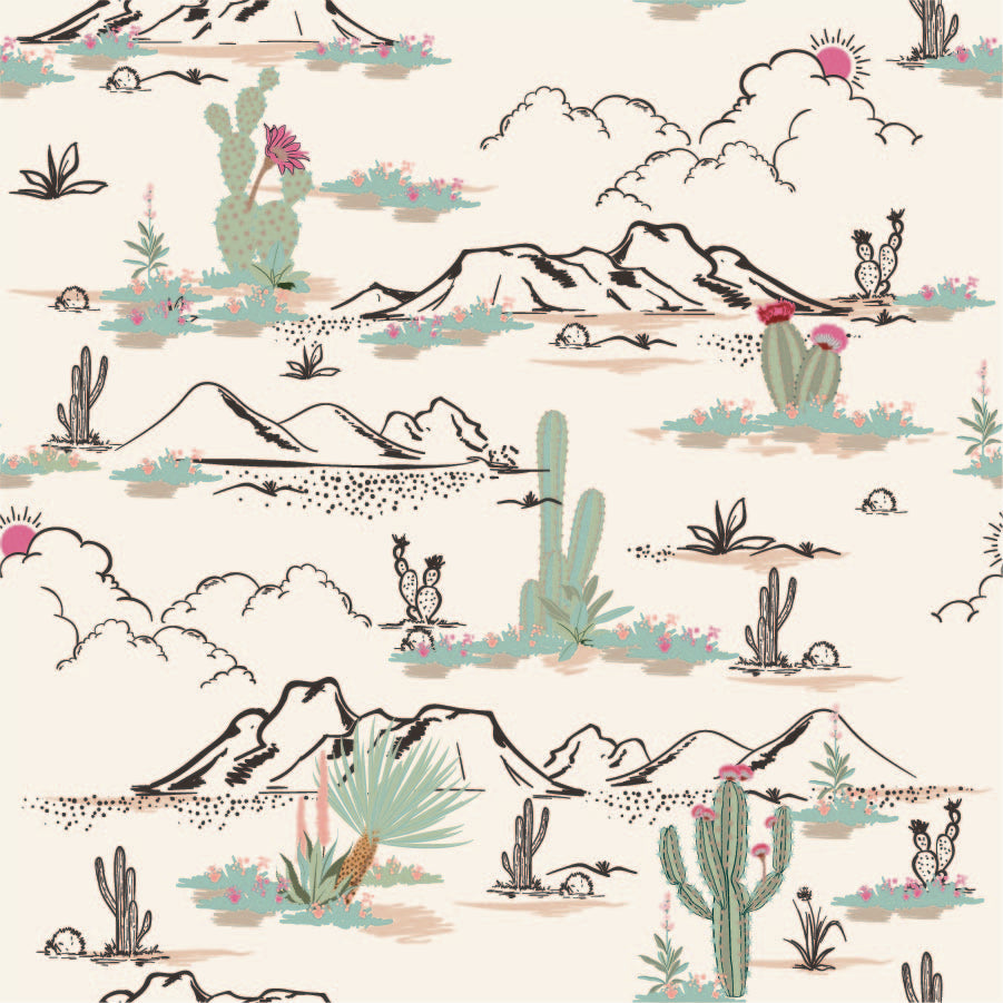 cream_wallpaper featuring the arizona desert with cactus and mountain ranges