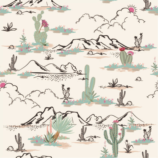 cream_wallpaper featuring the arizona desert with cactus and mountain ranges