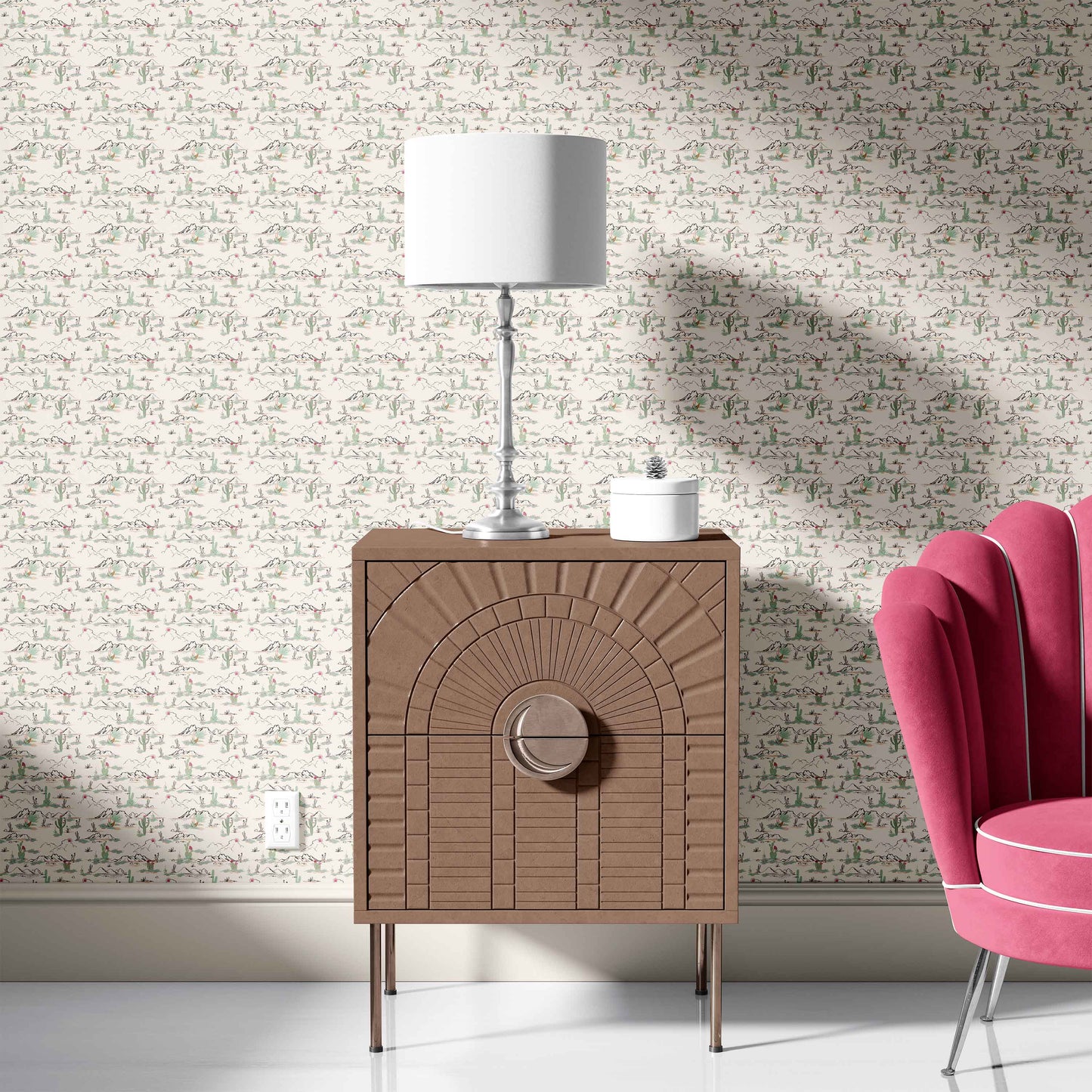 cream_wallpaper featuring the arizona desert with cactus and mountain ranges