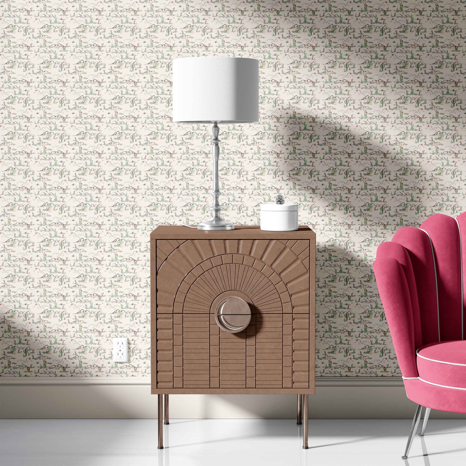 cream_wallpaper featuring the arizona desert with cactus and mountain ranges