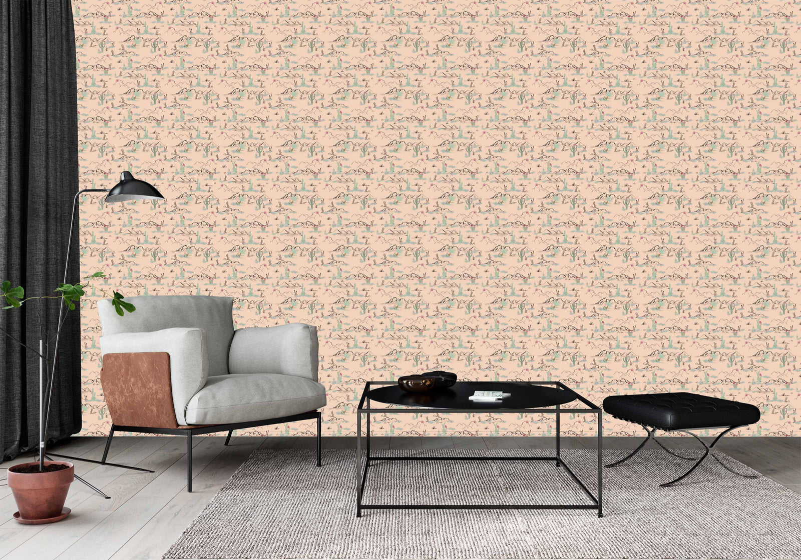 peach_wallpaper featuring the arizona desert with cactus and mountain ranges