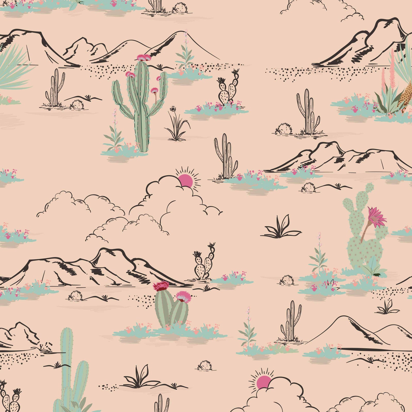 peach_wallpaper featuring the arizona desert with cactus and mountain ranges
