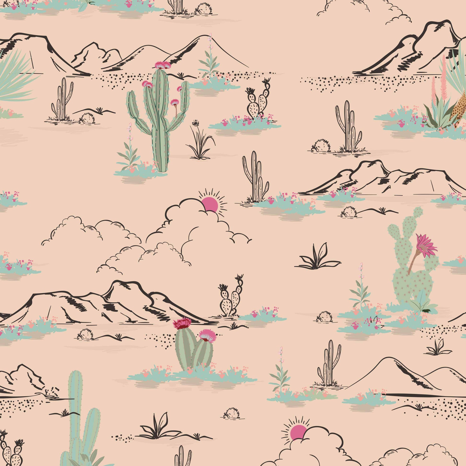 peach_wallpaper featuring the arizona desert with cactus and mountain ranges