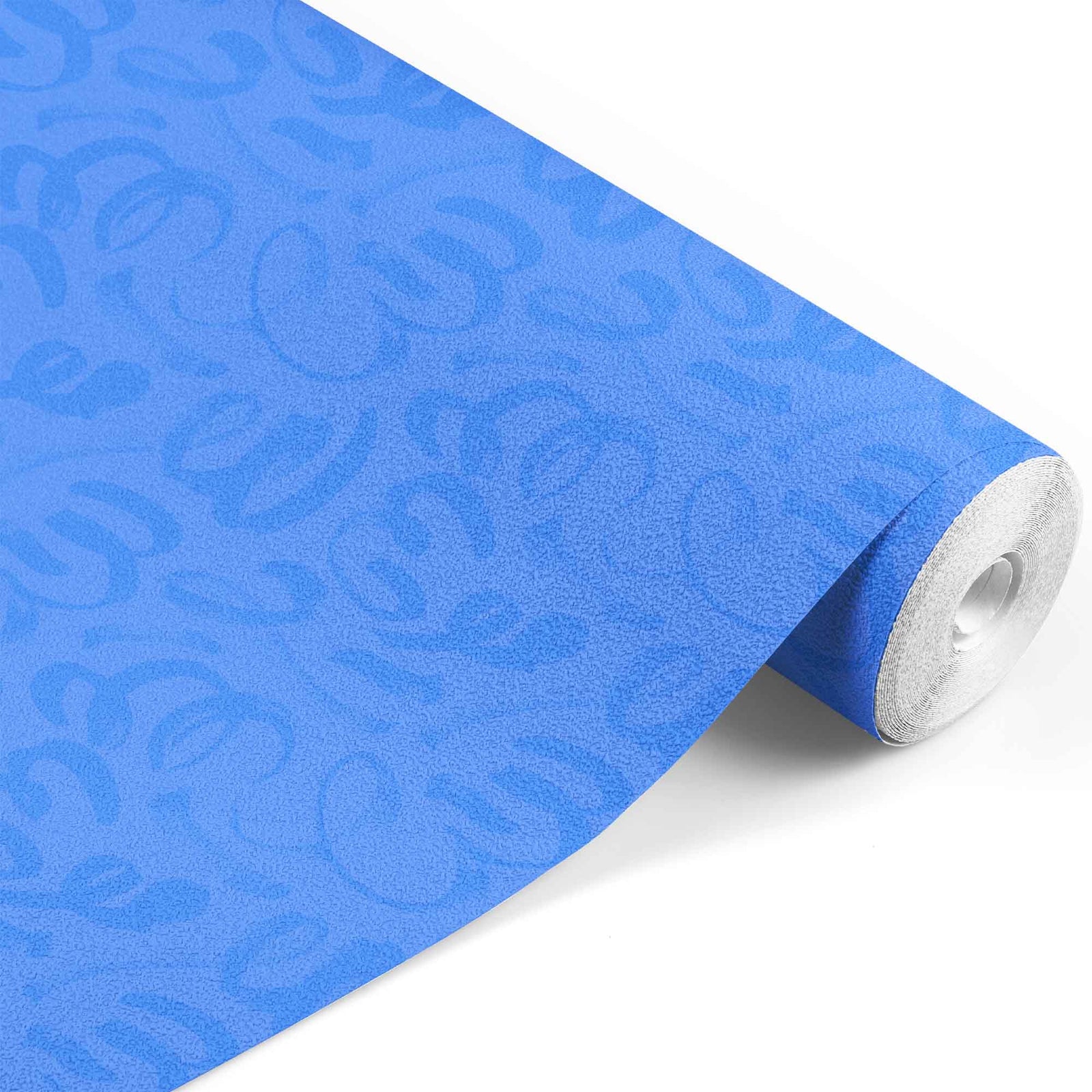 indigo_Abstract painterly pattern featuring bold, gestural brushstrokes and looping forms in a blue color on a lighter blue background, creating a dynamic, hand-painted look with expressive movement.