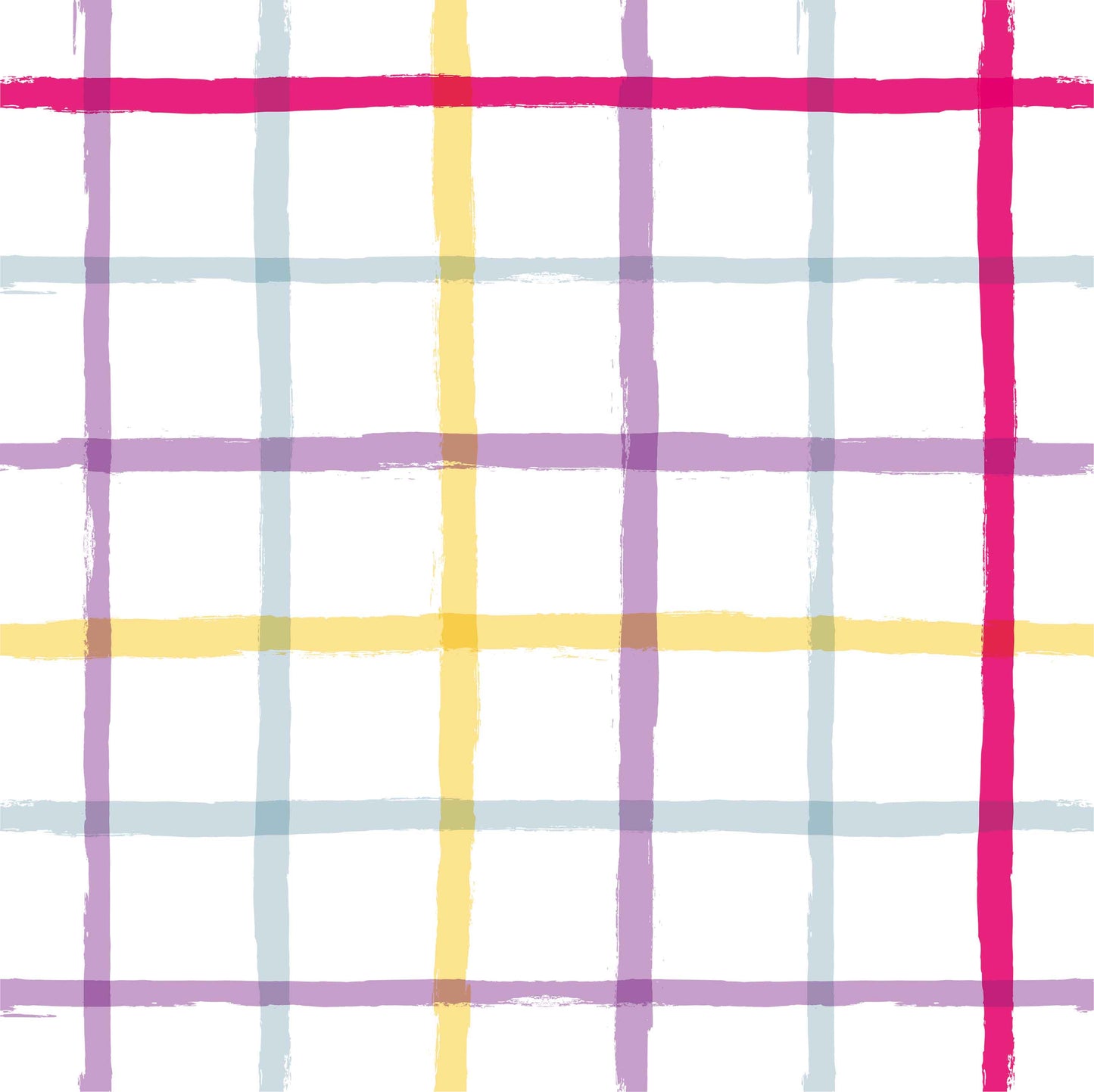 brights_A colorful geometric patterned wallpaper featuring lines in pink, purple, yellow, and blue on a white background.