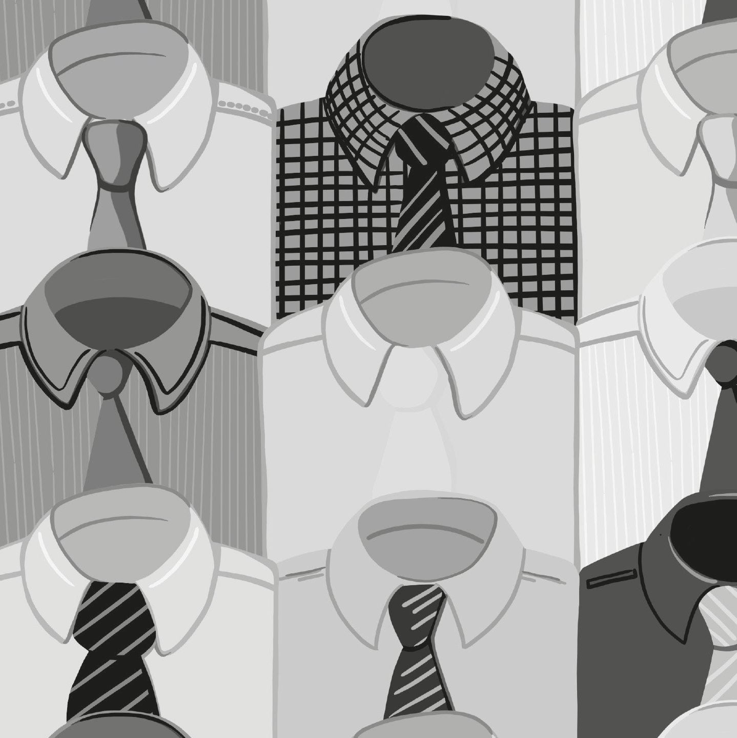 black-white_Black and white pattern of shirts and ties on a textured background