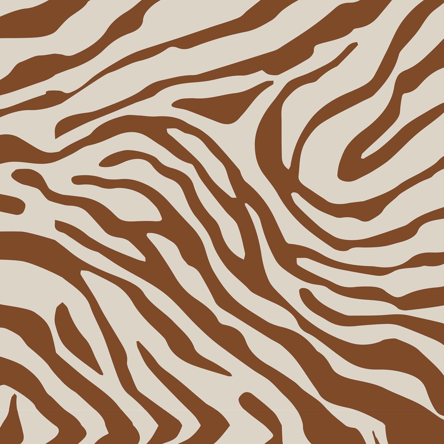 brown_Textured animal-inspired pattern featuring flowing, irregular stripes in warm brown on a soft ivory background, creating a modern, organic zebra-like design with a tactile, dimensional finish.