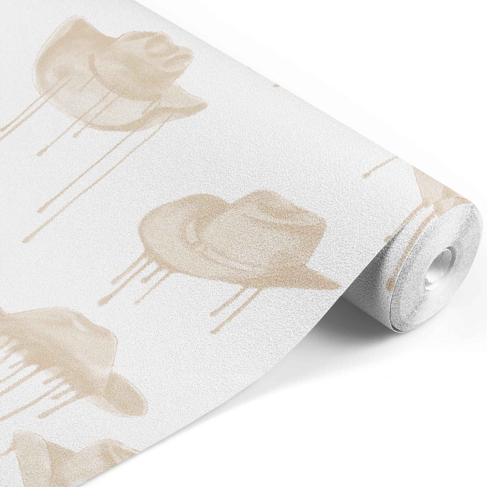 brown_A wallpaper with a pattern of brown cowboy hats with a dripping effect against a white background.