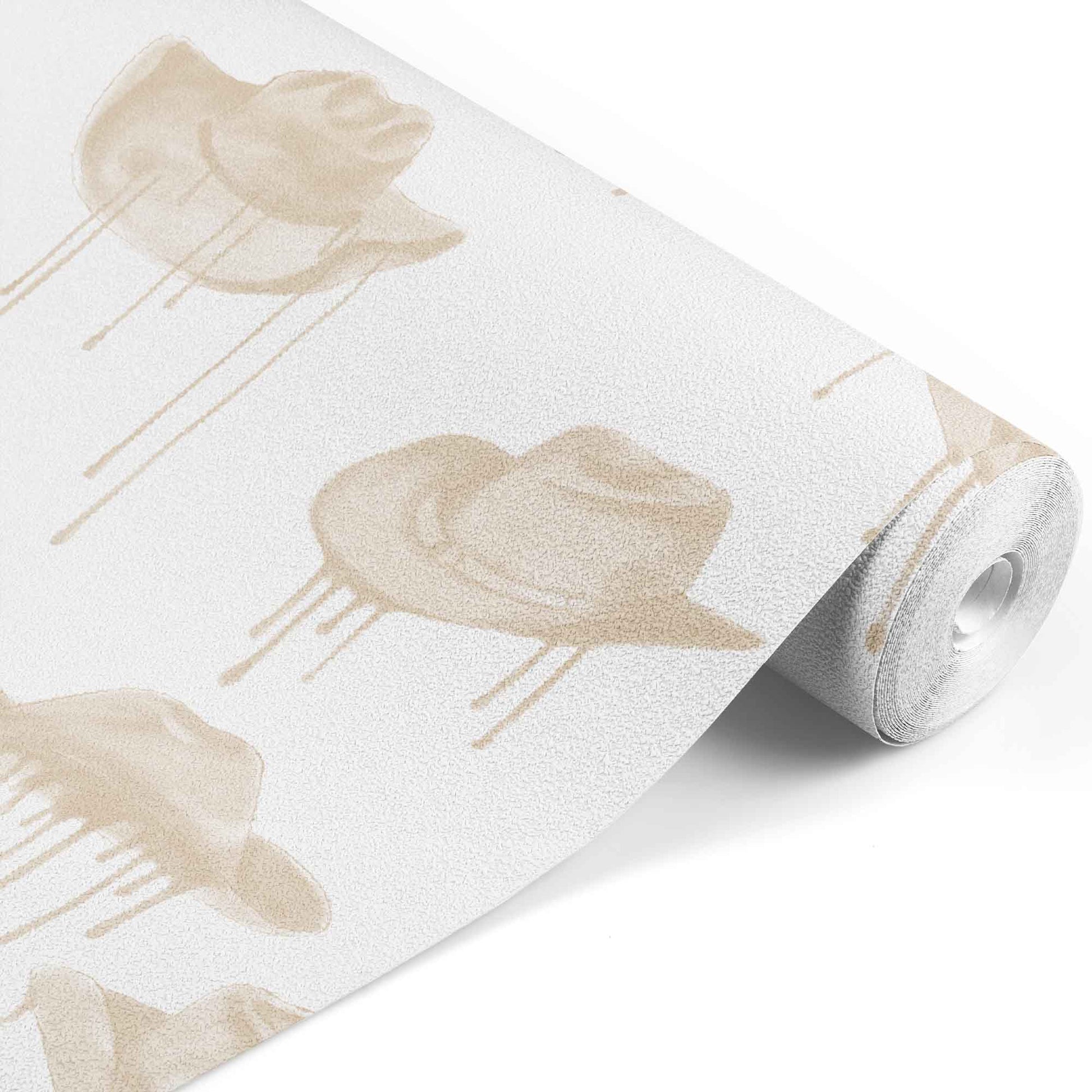 brown_A wallpaper with a pattern of brown cowboy hats with a dripping effect against a white background.