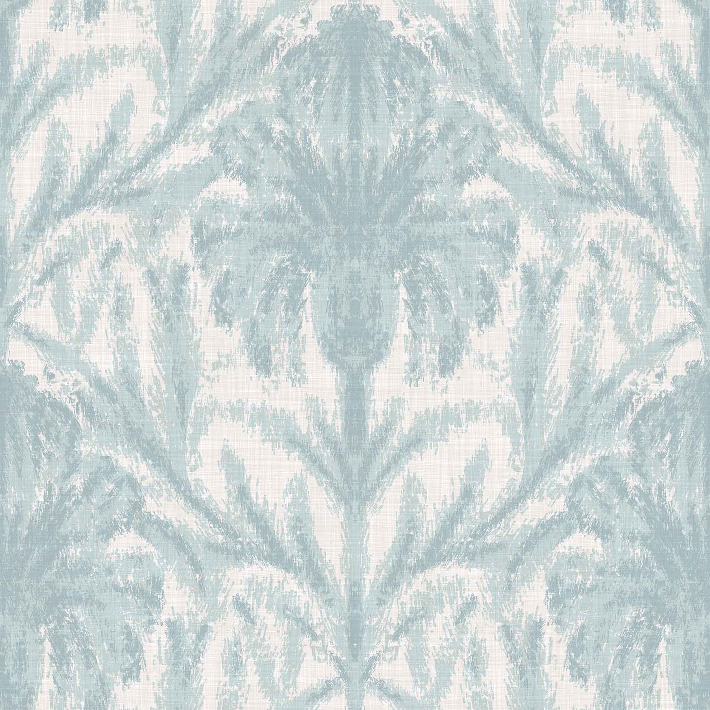 blue_A section of traditional wallpaper with a geometric floral pattern in a pale blue color.