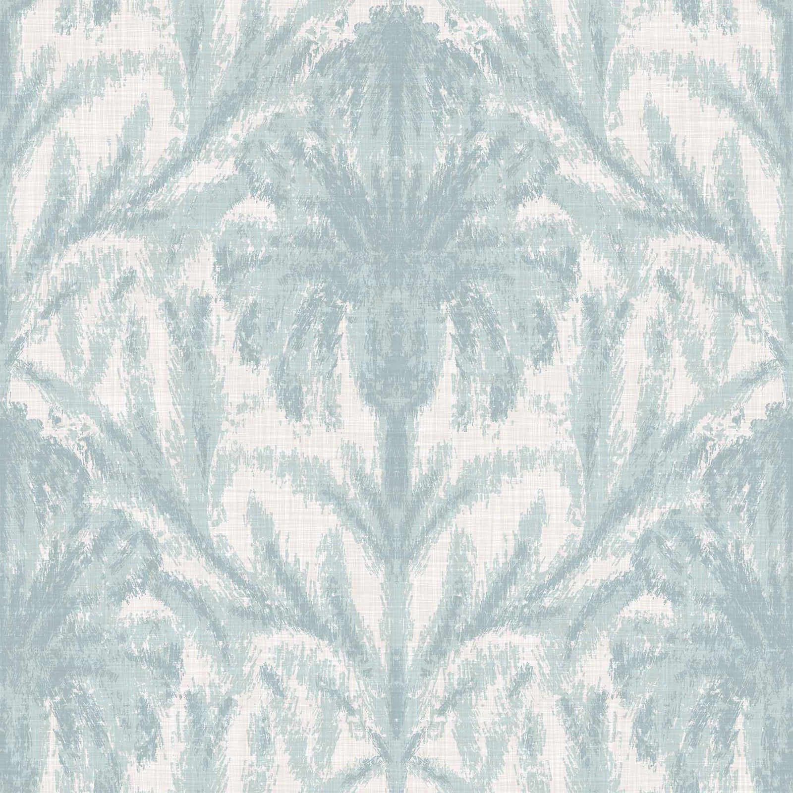 blue_A section of traditional wallpaper with a geometric floral pattern in a pale blue color.