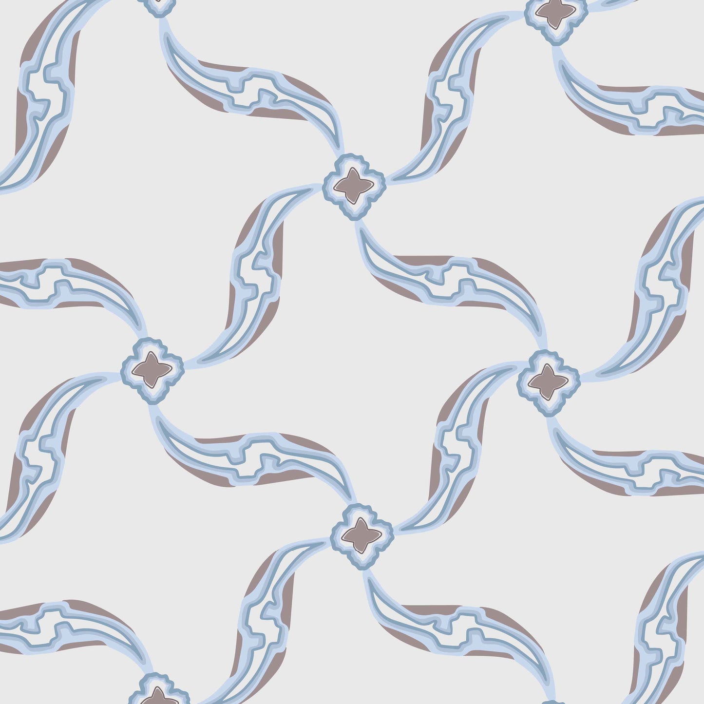 light-blue_A section of wallpaper with a geometric pattern featuring swirls and floral-like designs, predominantly in blue tones on a white background.