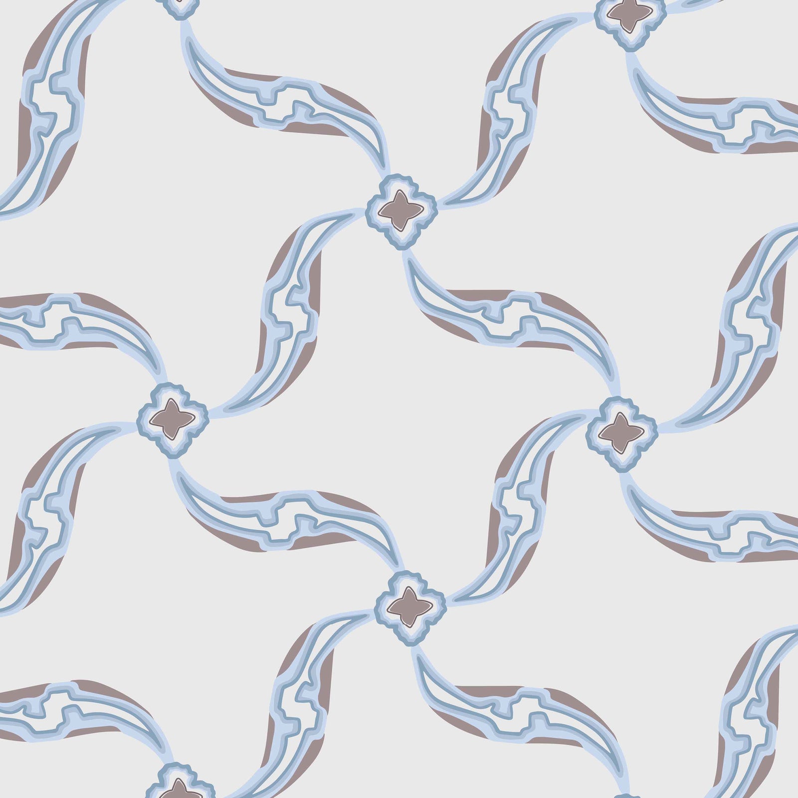 light-blue_A section of wallpaper with a geometric pattern featuring swirls and floral-like designs, predominantly in blue tones on a white background.