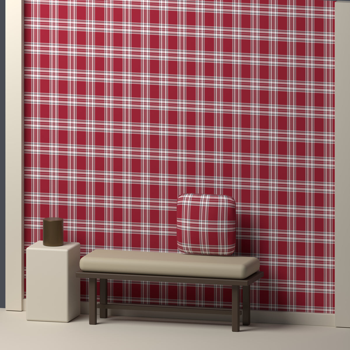 Deep Crimson, White & Slate Gray — Alderwick — In a room