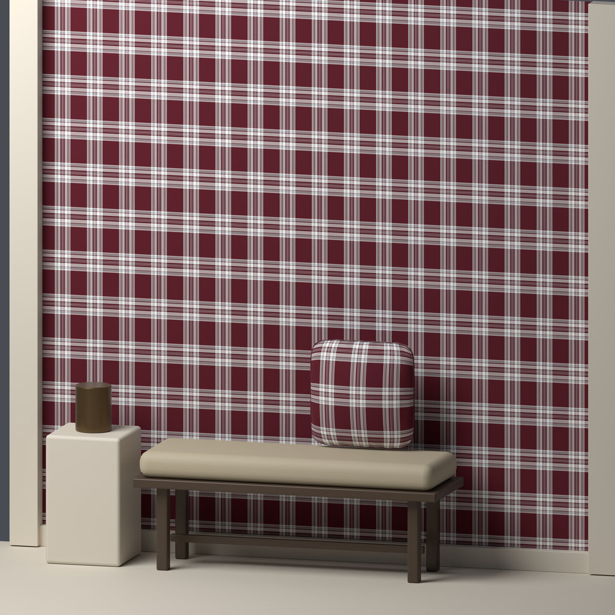 Maroon, White & Light Gray — Alderwick — In a room