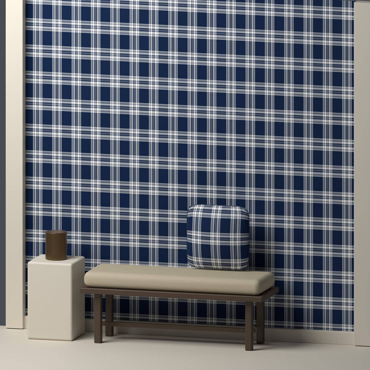 Deep Navy, White & Silver Gray — Alderwick — In a room