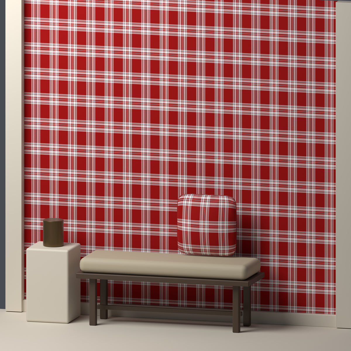 Deep Red, White & Silver Gray — Alderwick — In a room