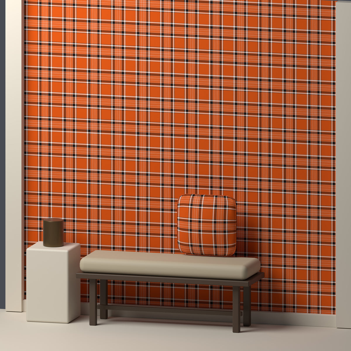 Orange, Near Black & White · Palette 014 — Heritage — In a room