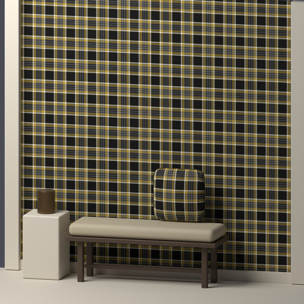 Near Black, Antique Gold & White · Palette 016 — Heritage — In a room