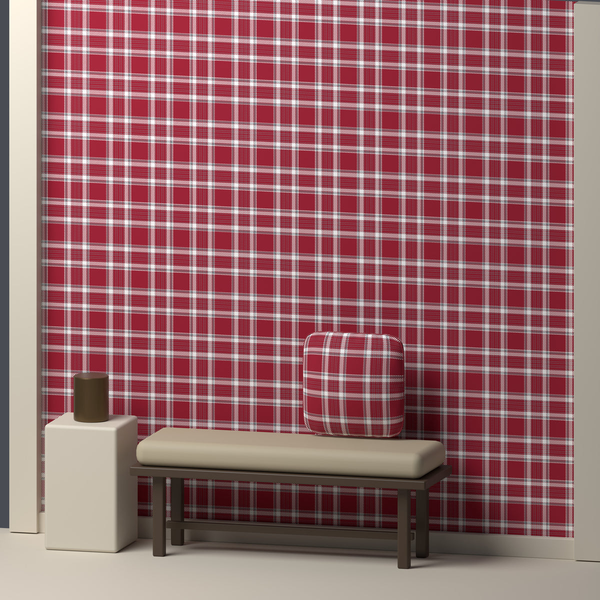 Deep Crimson, White & Slate Gray — Heritage — In a room