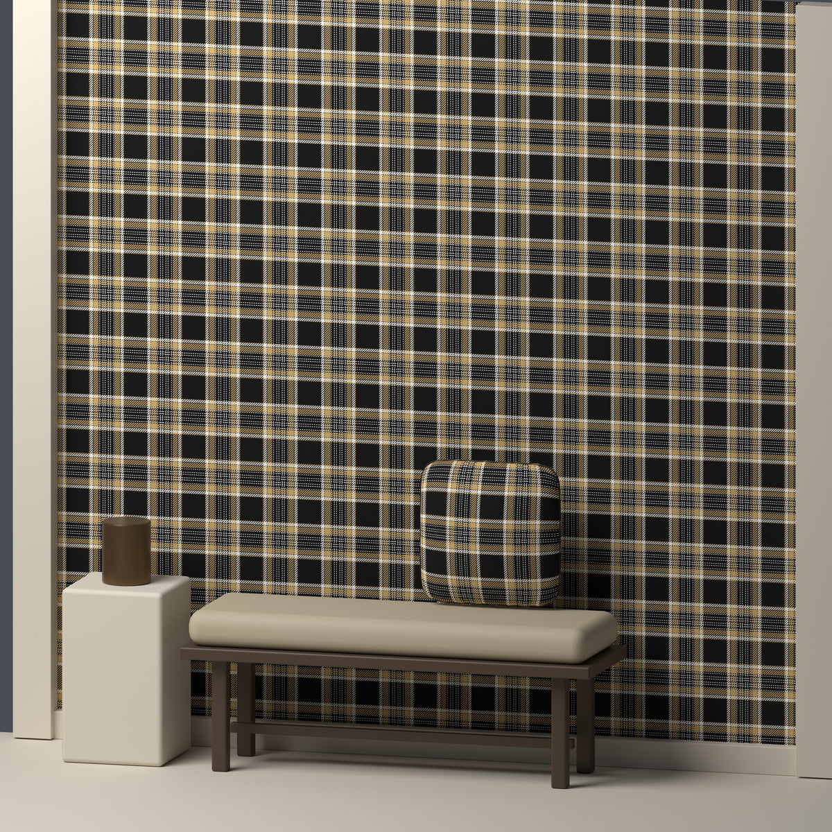 Near Black, Antique Gold & White · Palette 034 — Heritage — In a room
