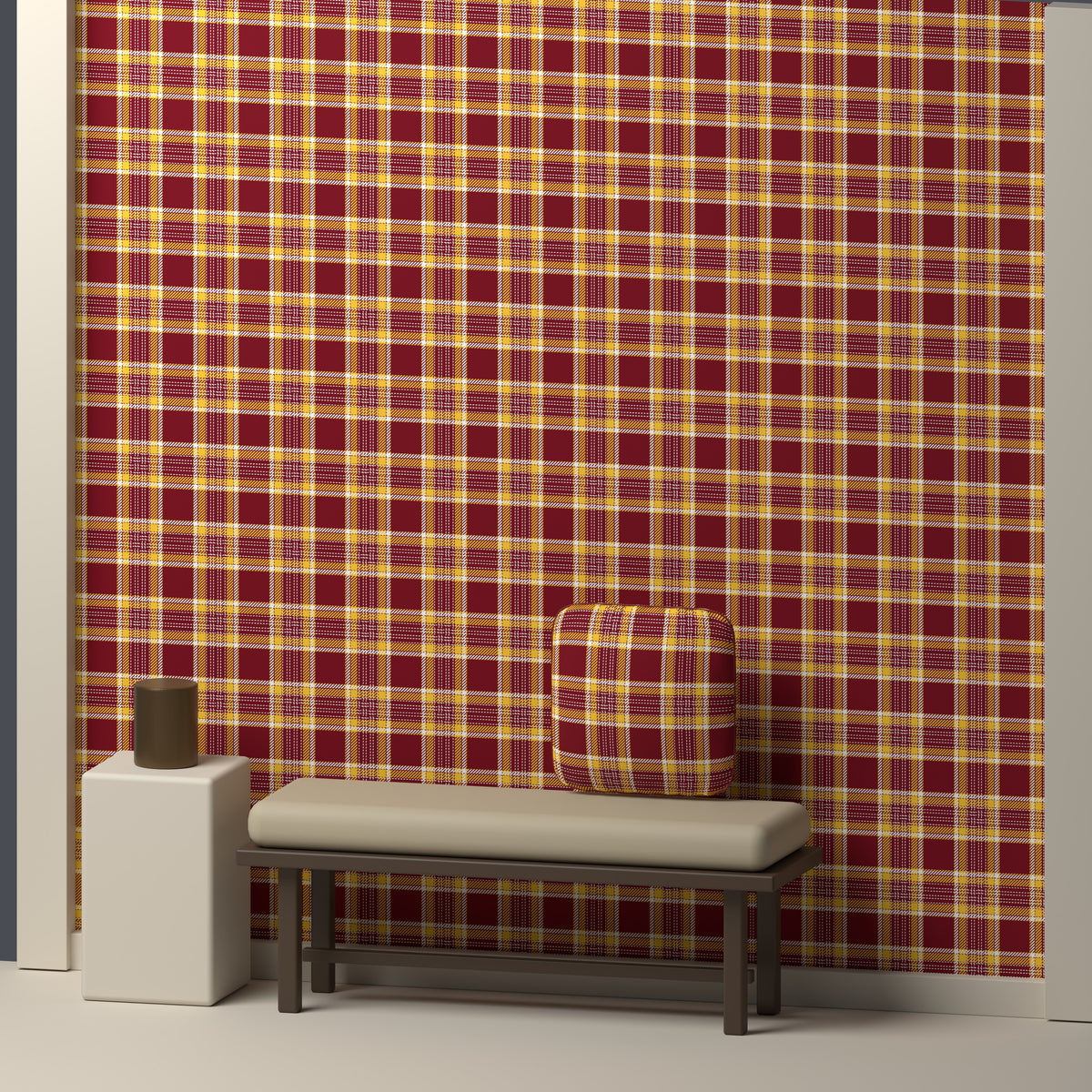 Maroon, Gold & White · Palette 057 — Heritage — In a room