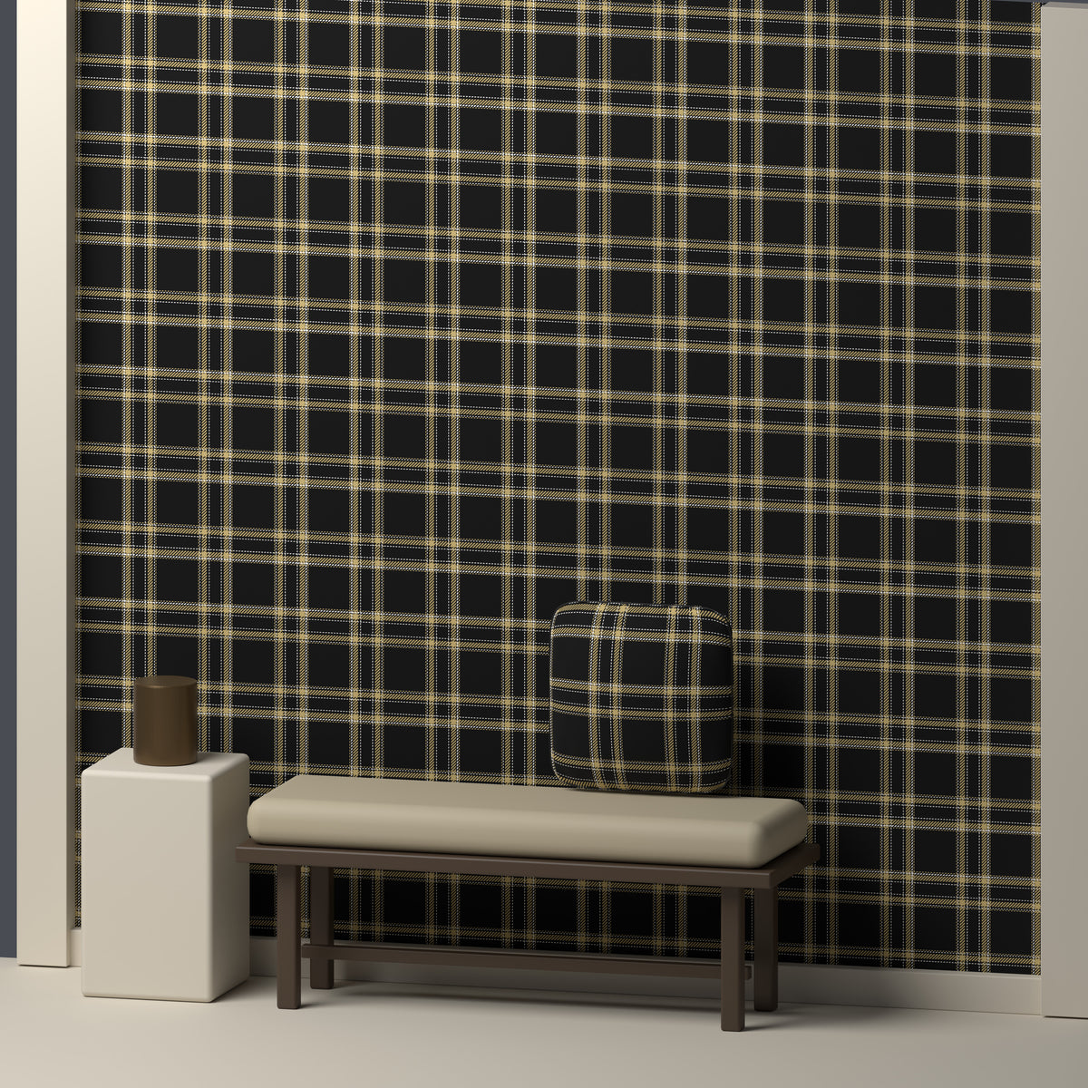 Near Black, Champagne Gold & White — Tailored — In a room
