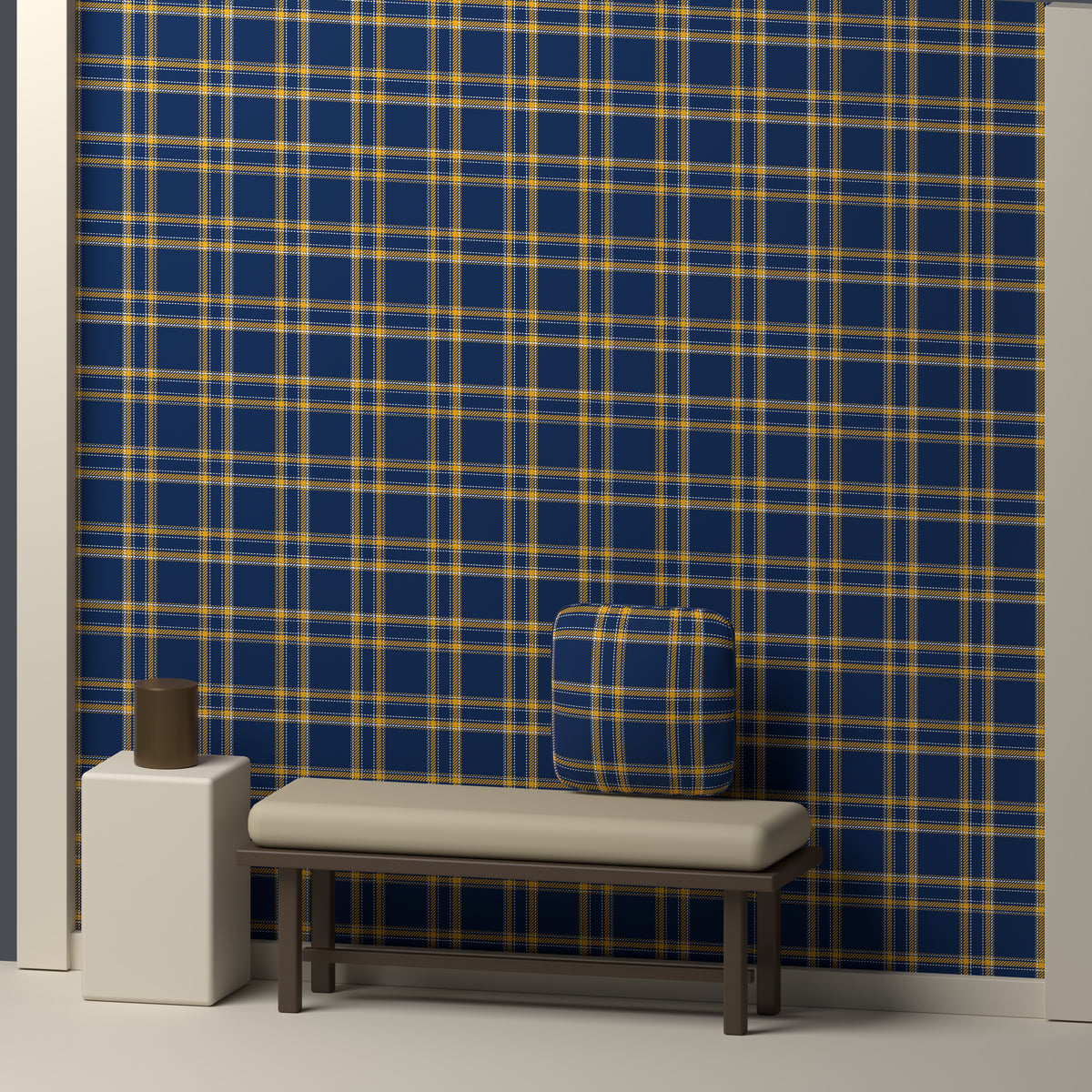 Deep Navy, Gold & White — Tailored — In a room