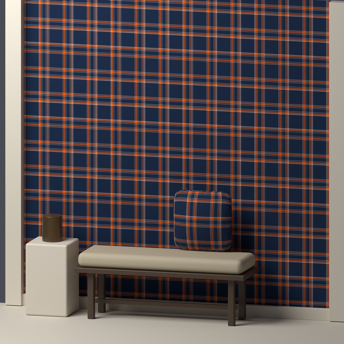 Navy, Orange & White — Tailored — In a room