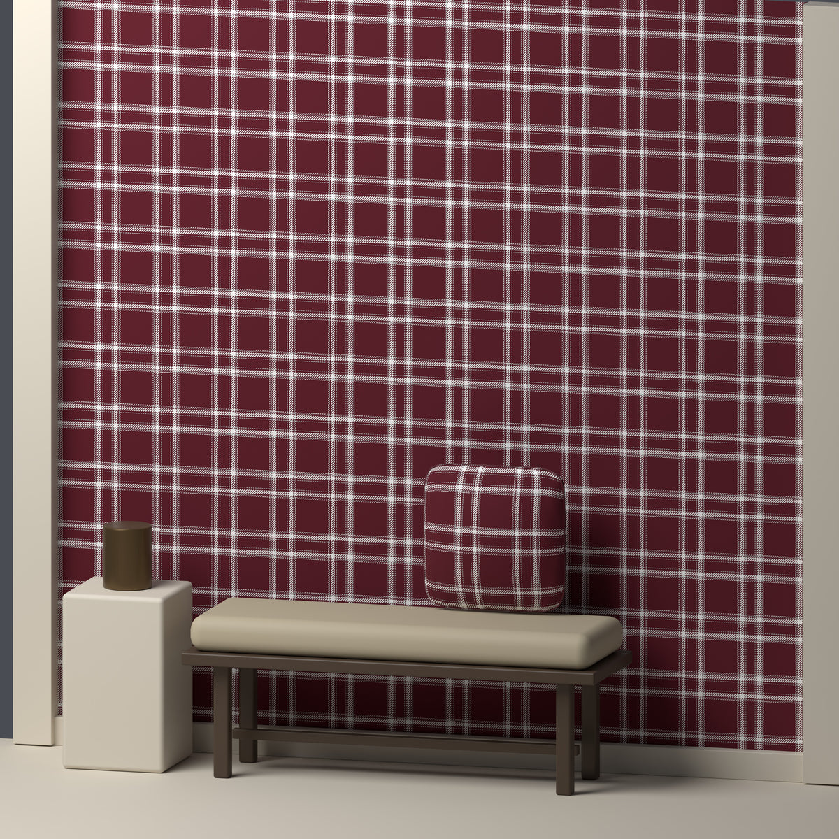 Maroon, White & Light Gray — Tailored — In a room