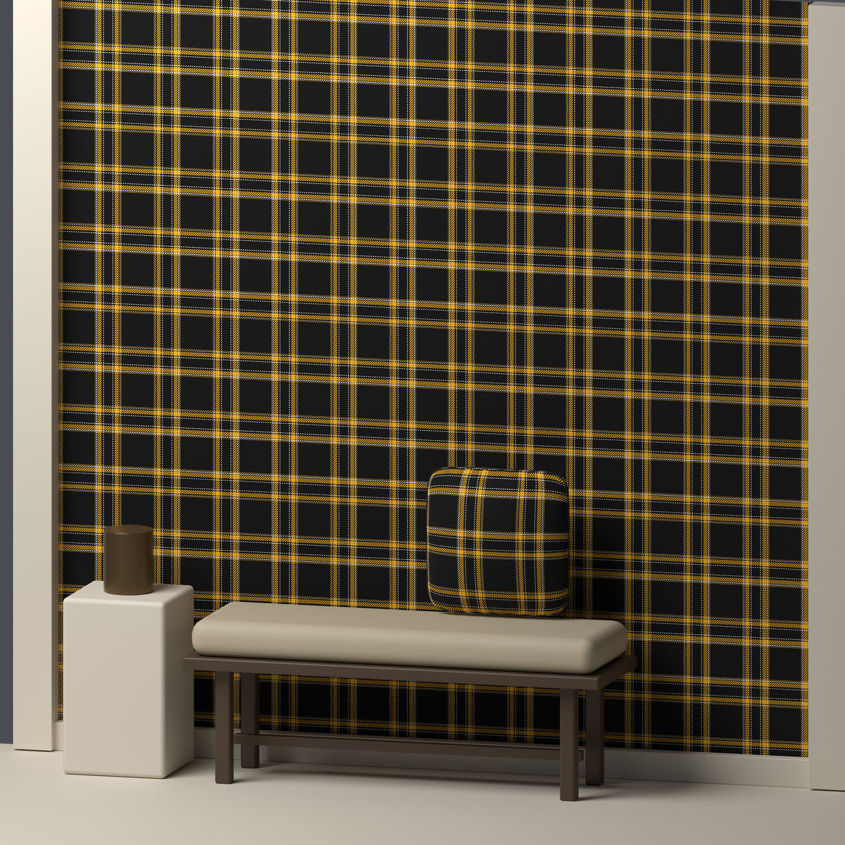 Near Black, Golden Yellow & White — Tailored — In a room