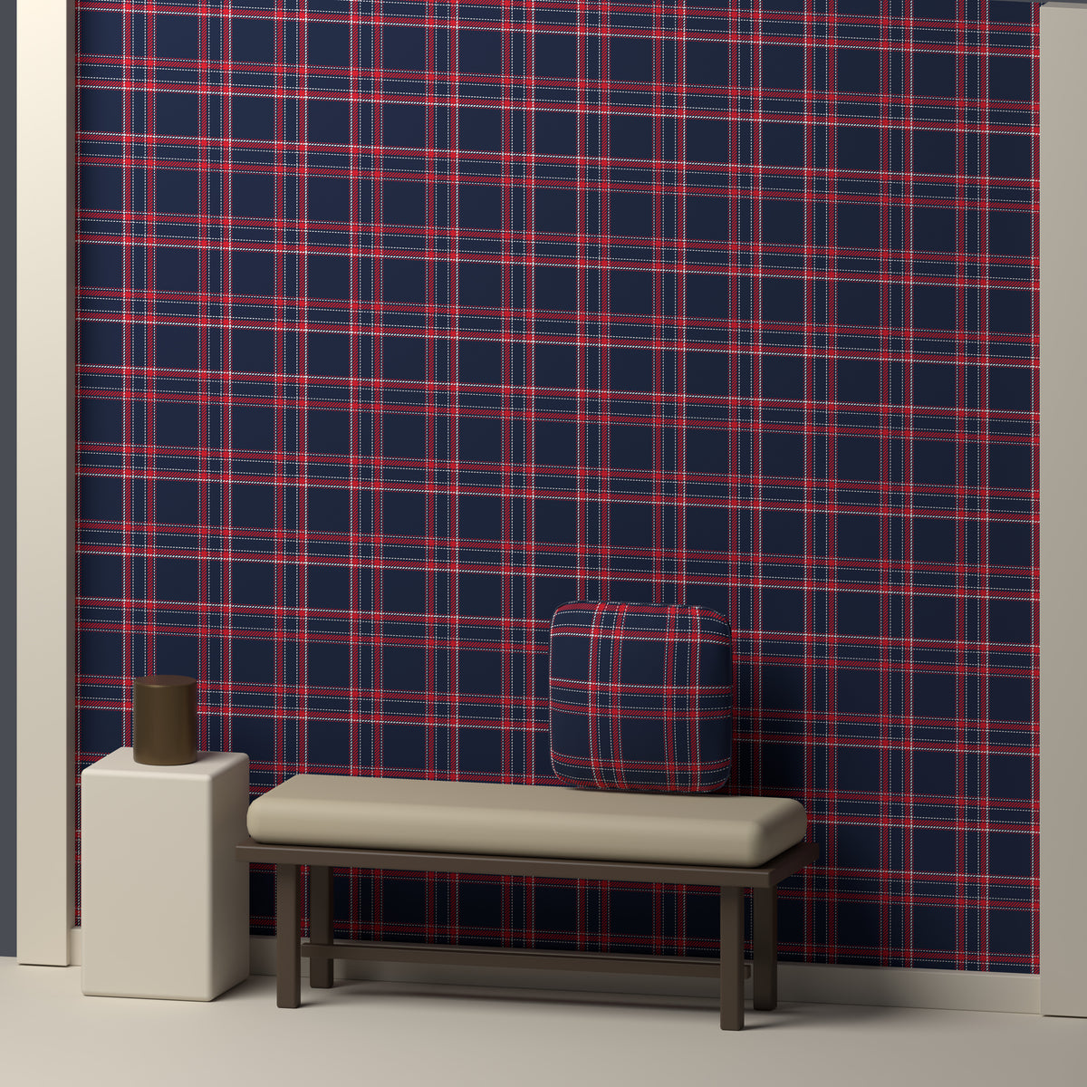 Deep Navy, Red & White — Tailored — In a room