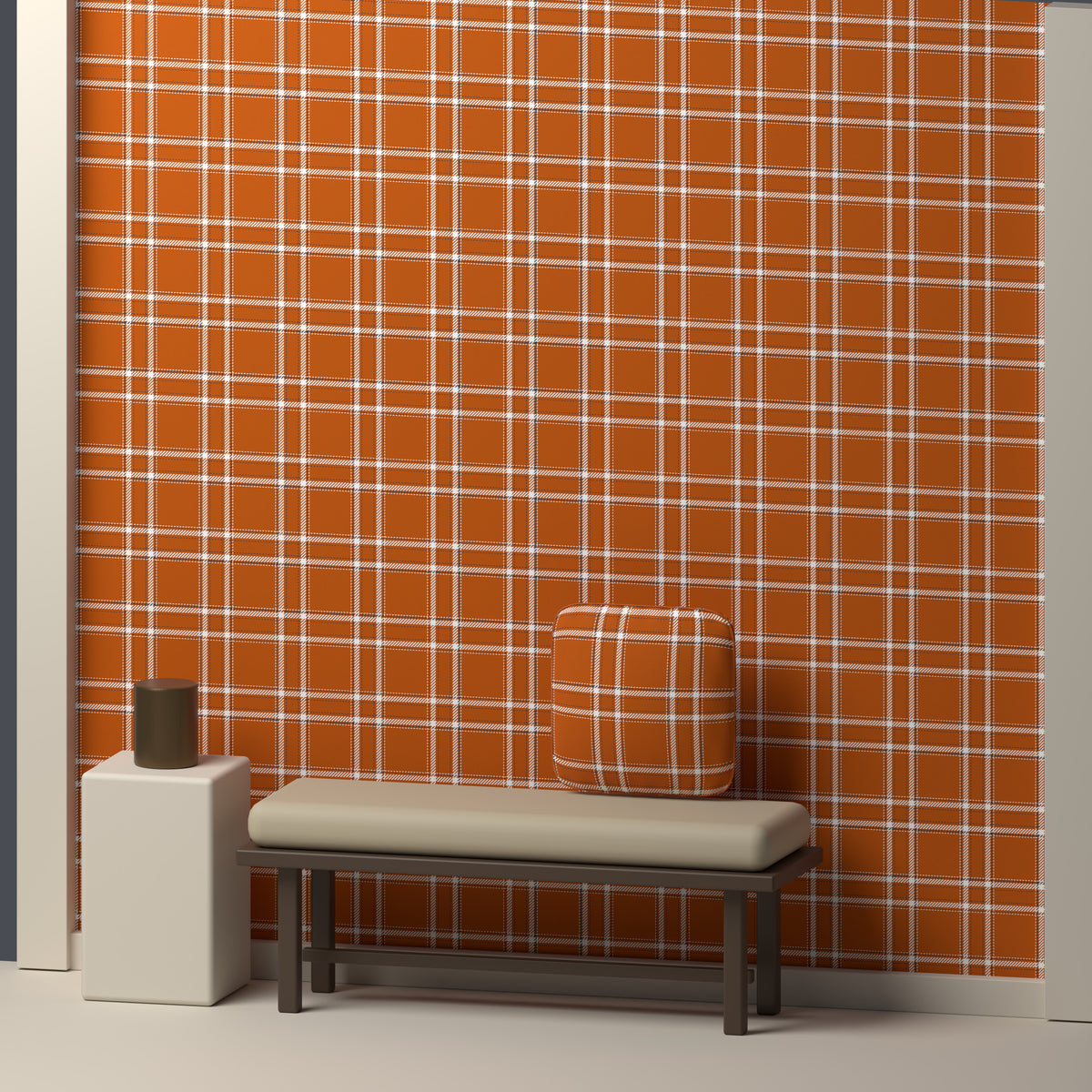 Burnt Orange, White & Charcoal — Tailored — In a room