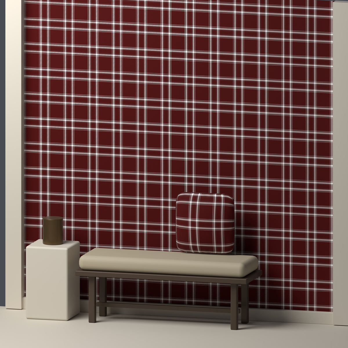 Deep Maroon, White & Gray — Tailored — In a room