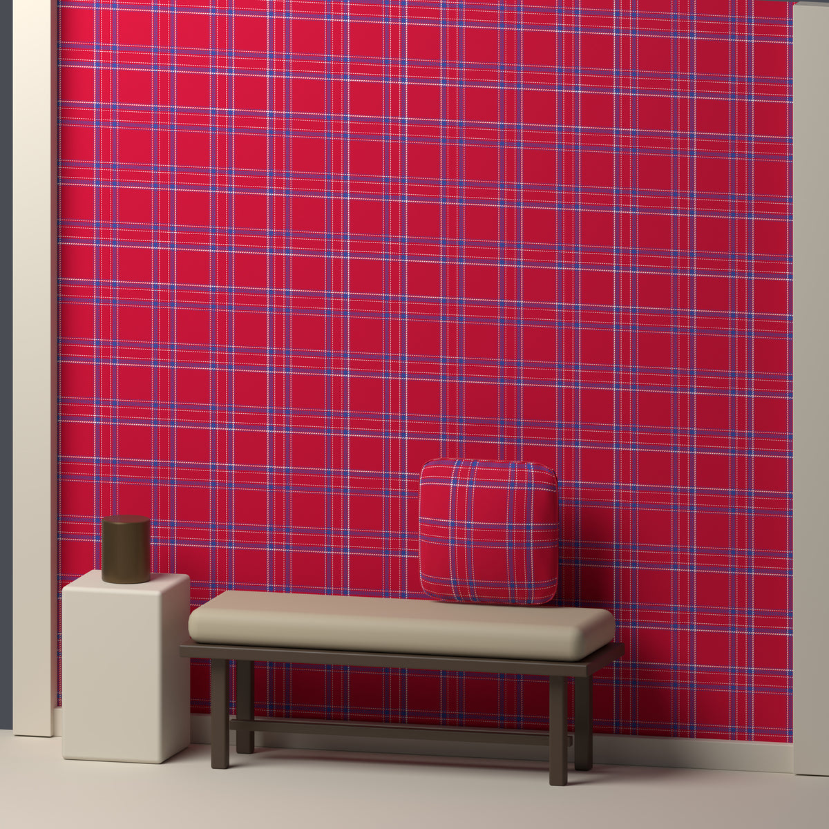 Deep Red, Royal Blue & White — Tailored — In a room