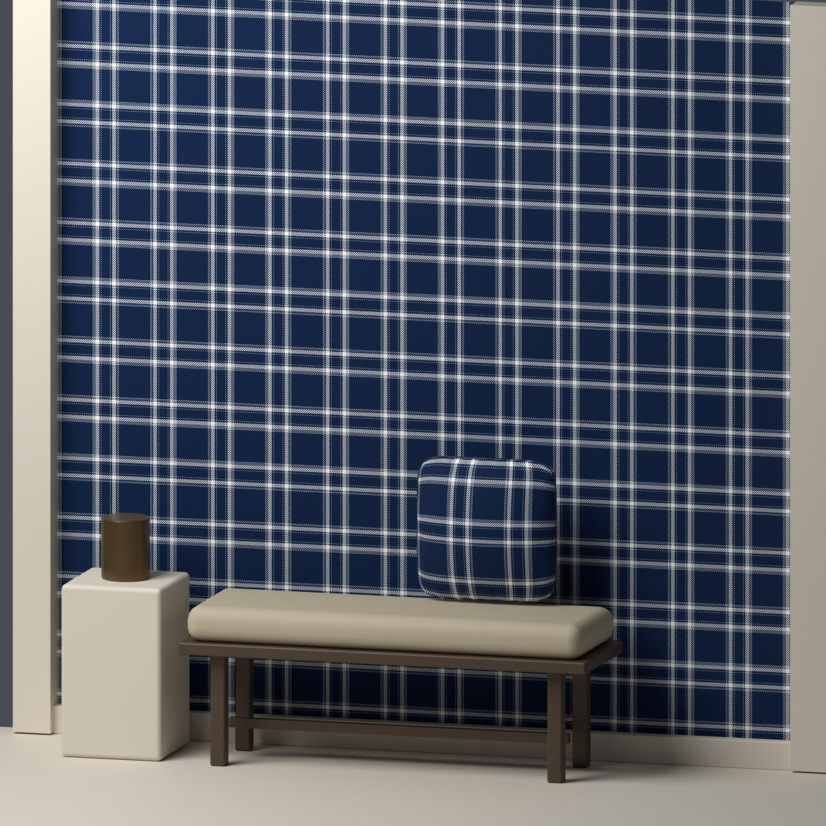 Deep Navy, White & Silver Gray — Tailored — In a room